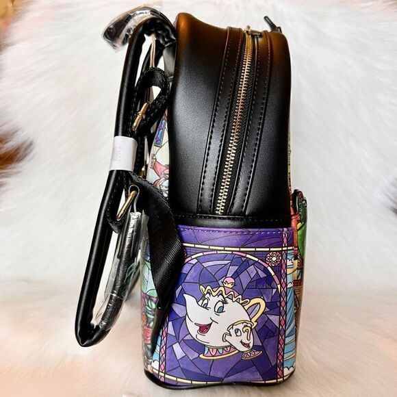 Beauty & Beast Stained Glass Castle Backpack, Wallet & Cardholder Loungefly NWT - Picture 4 of 16